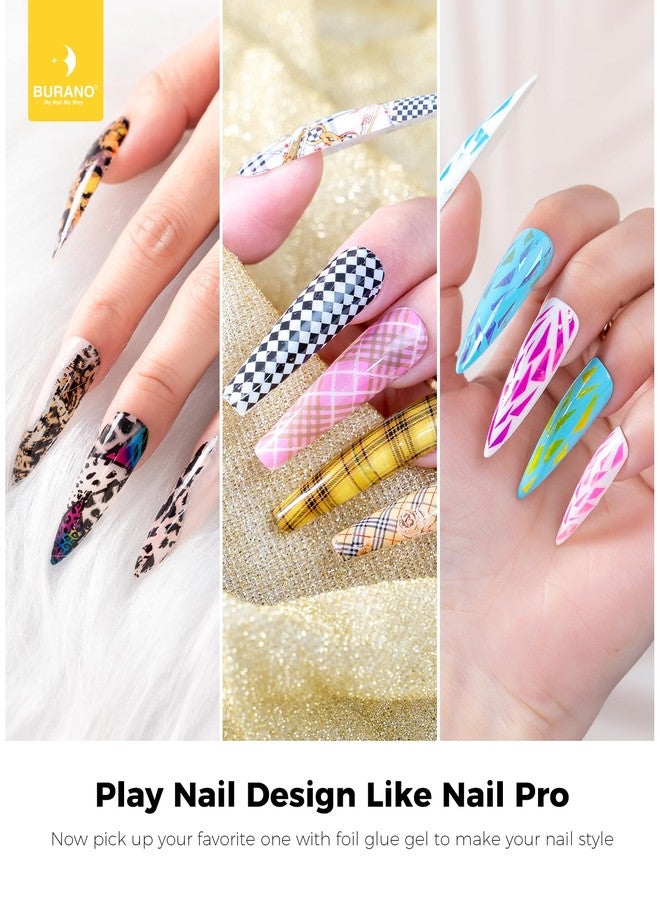 BURANO Nail Art Nail Foil Glue Gel, o.5 oz with 10PCS Foil Stickers Set Nail Foil Glue for Nails Foil Transfer Gel, Nail Design DIY UV LED Lamp Required (Popular Foil 12) - Image 5